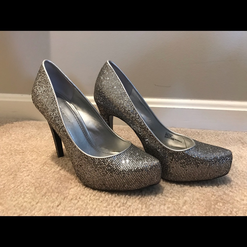 BCBG silver heels